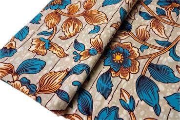 ROMANTIC BLUE FLOWERS Afrikanischer Wax Print Stoff